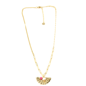 Collier chaine Eventail pierre rose